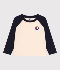 Petit Bateau T-Shirts, Poloshirts, Hemden*Langärmeliges Kinder-T-Shirt aus feinem Jersey für Jungen weiss AVALANCHE/blau SMOKING