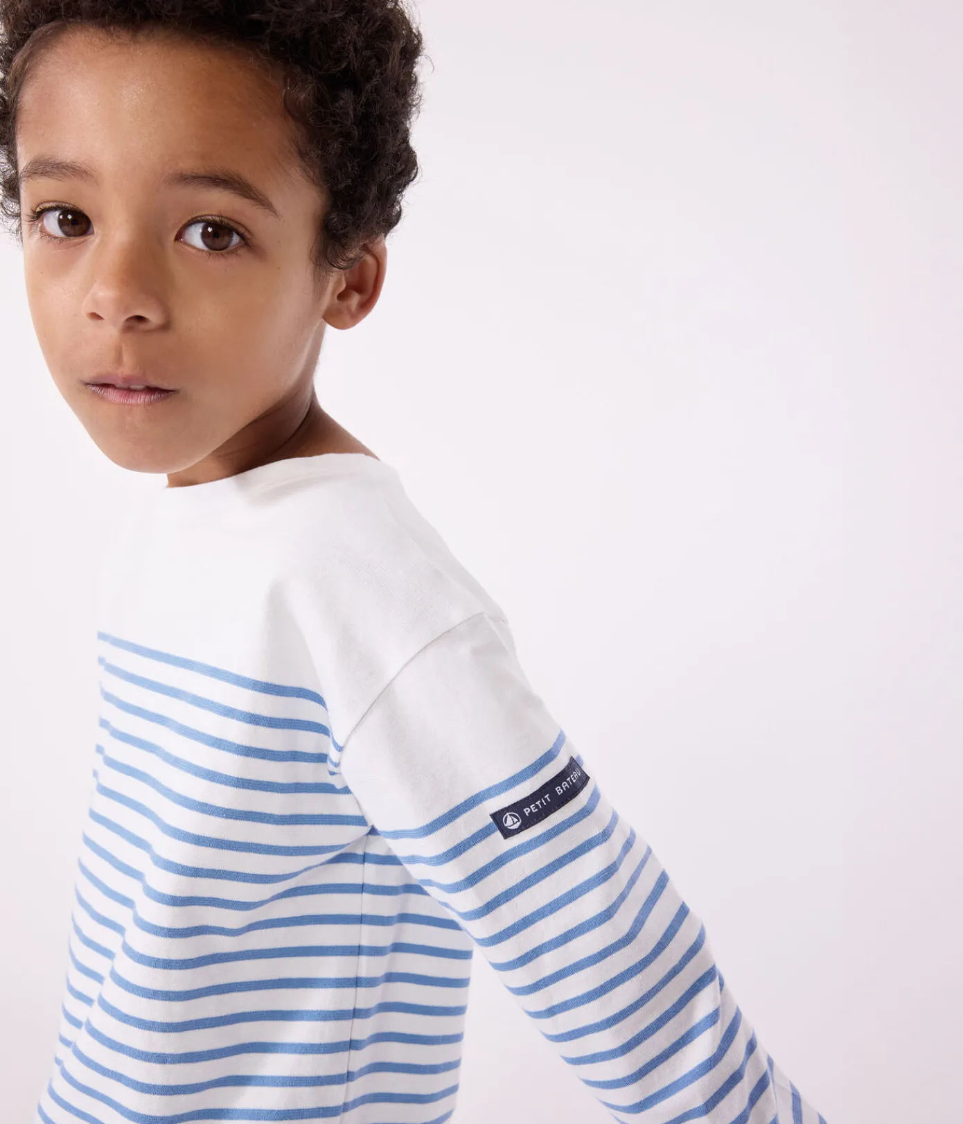 Petit Bateau Sweatshirts, Pullover, Cardigans|Sweatshirts, Pullover, Cardigans*Langärmeliges Kinder-T-Shirt weiss MARSHMALLOW/blau ALASKA