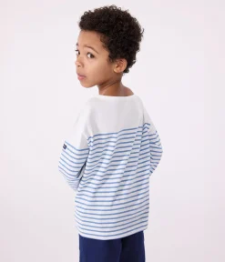 Petit Bateau Sweatshirts, Pullover, Cardigans|Sweatshirts, Pullover, Cardigans*Langärmeliges Kinder-T-Shirt weiss MARSHMALLOW/blau ALASKA