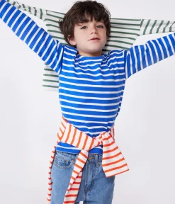 Petit Bateau Sweatshirts, Pullover, Cardigans*Langärmeliges Kinder-Unisex Streifenshirt aus Baumwolle blau PERSE/weiss MARSHMALLOW
