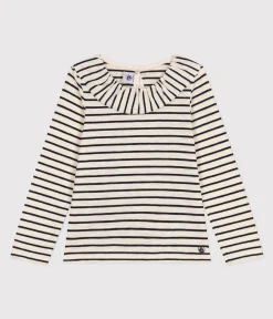 Petit Bateau T-Shirts, Tops, Oberteile*Langärmeliges T-Shirt aus geflammtem Jersey Kinder/Mädchen weiss AVALANCHE/blau SMOKING