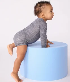 Petit Bateau Bodys*Langärmliger Baby-Body aus Wolle und Baumwolle blau SOIR/ MARSHMALLOW