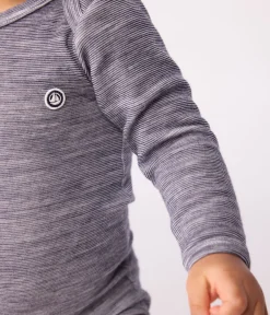 Petit Bateau Bodys*Langärmliger Baby-Body aus Wolle und Baumwolle blau SOIR/ MARSHMALLOW