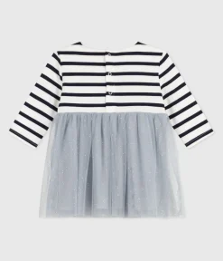 Petit Bateau Kleider*Langärmliges Kleid aus zwei Stoffen CO2/ MULTICO