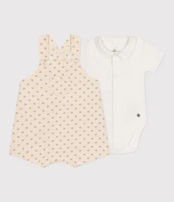 Petit Bateau Sets, Overalls & Latzhosen|Newborn*Latzhosen-Kombination aus leichtem Molton, Baby weiss AVALANCHE/ MULTICO