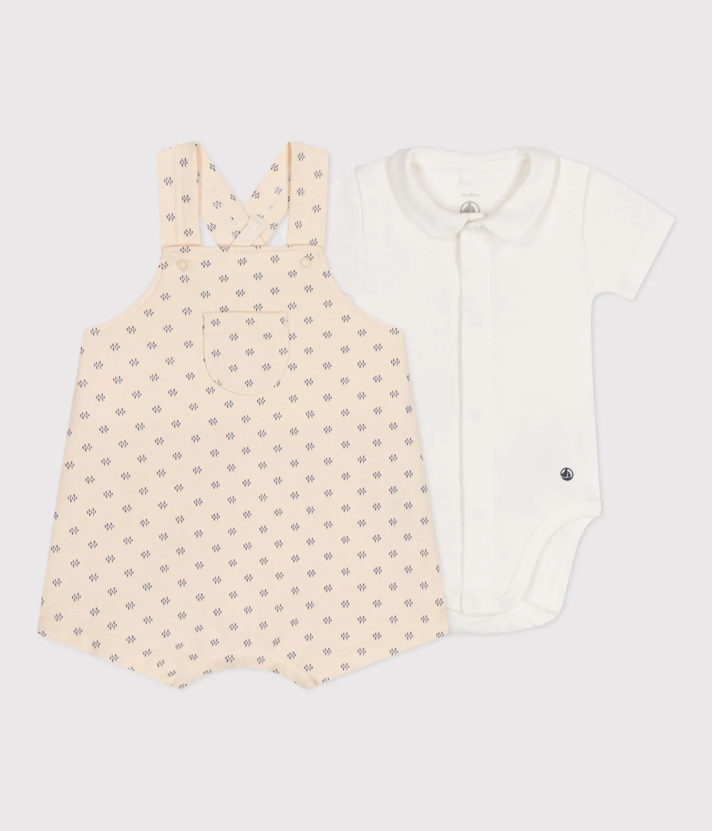 Petit Bateau Sets, Overalls & Latzhosen|Newborn*Latzhosen-Kombination aus leichtem Molton, Baby weiss AVALANCHE/ MULTICO