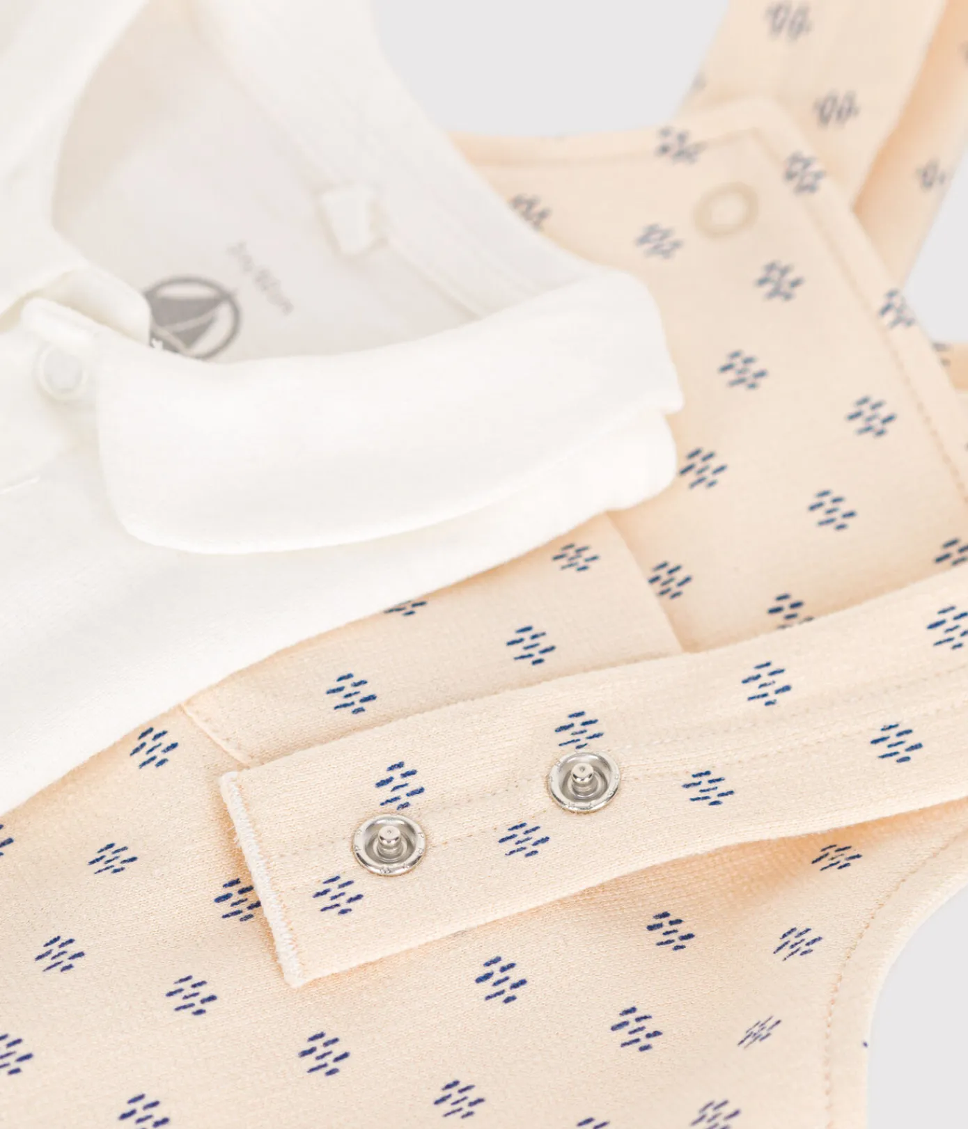 Petit Bateau Sets, Overalls & Latzhosen|Newborn*Latzhosen-Kombination aus leichtem Molton, Baby weiss AVALANCHE/ MULTICO