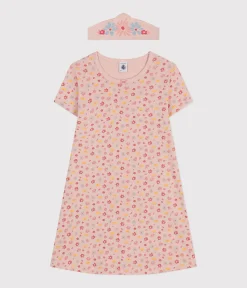 Petit Bateau Schlafanzüge, Nachthemden*Mädchen-Nachthemd und Haube aus Baumwolle mit Blumenmuster rosa SALINE/weiss MULTICO