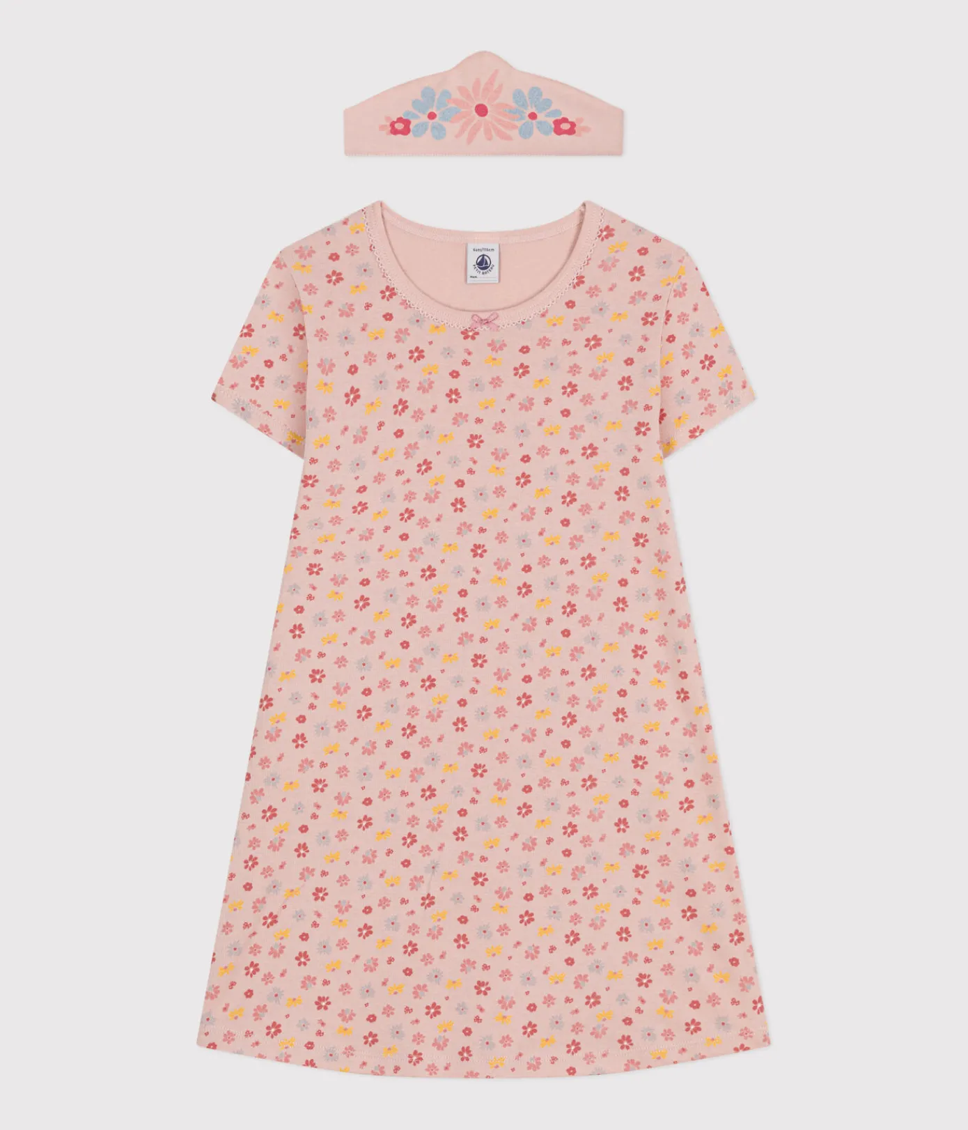Petit Bateau Schlafanzüge, Nachthemden*Mädchen-Nachthemd und Haube aus Baumwolle mit Blumenmuster rosa SALINE/weiss MULTICO