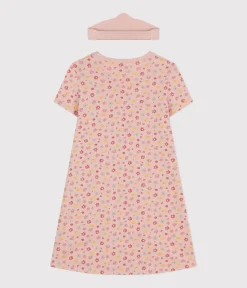 Petit Bateau Schlafanzüge, Nachthemden*Mädchen-Nachthemd und Haube aus Baumwolle mit Blumenmuster rosa SALINE/weiss MULTICO