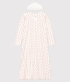 Petit Bateau Schlafanzüge, Nachthemden*Nachthemd aus Nicki und Tiara mit Herzmotiv für Mädchen weiss MARSHMALLOW/ROT TERKUIT