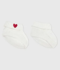 Petit Bateau Socken, Schühchen|Newborn*Newborn Baby-Schuhe aus Baumwollstrick weiss MARSHMALLOW
