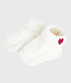 Petit Bateau Socken, Schühchen|Newborn*Newborn Baby-Schuhe aus Baumwollstrick weiss MARSHMALLOW