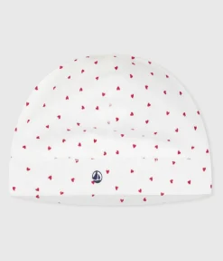 Petit Bateau Accessoires, Sonnenhüte, Caps|Newborn*Newborn-Mützchen aus Baumwolle mit Herzmotiv weiss MARSHMALLOW/ROT TERKUIT