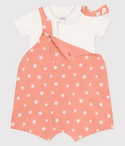 Petit Bateau Sets, Overalls & Latzhosen|Newborn*Newborn-Set Latzhose aus Baumwolle mit Sonnenmuster und Body orange ABRICOT/ MARSHMALLOW