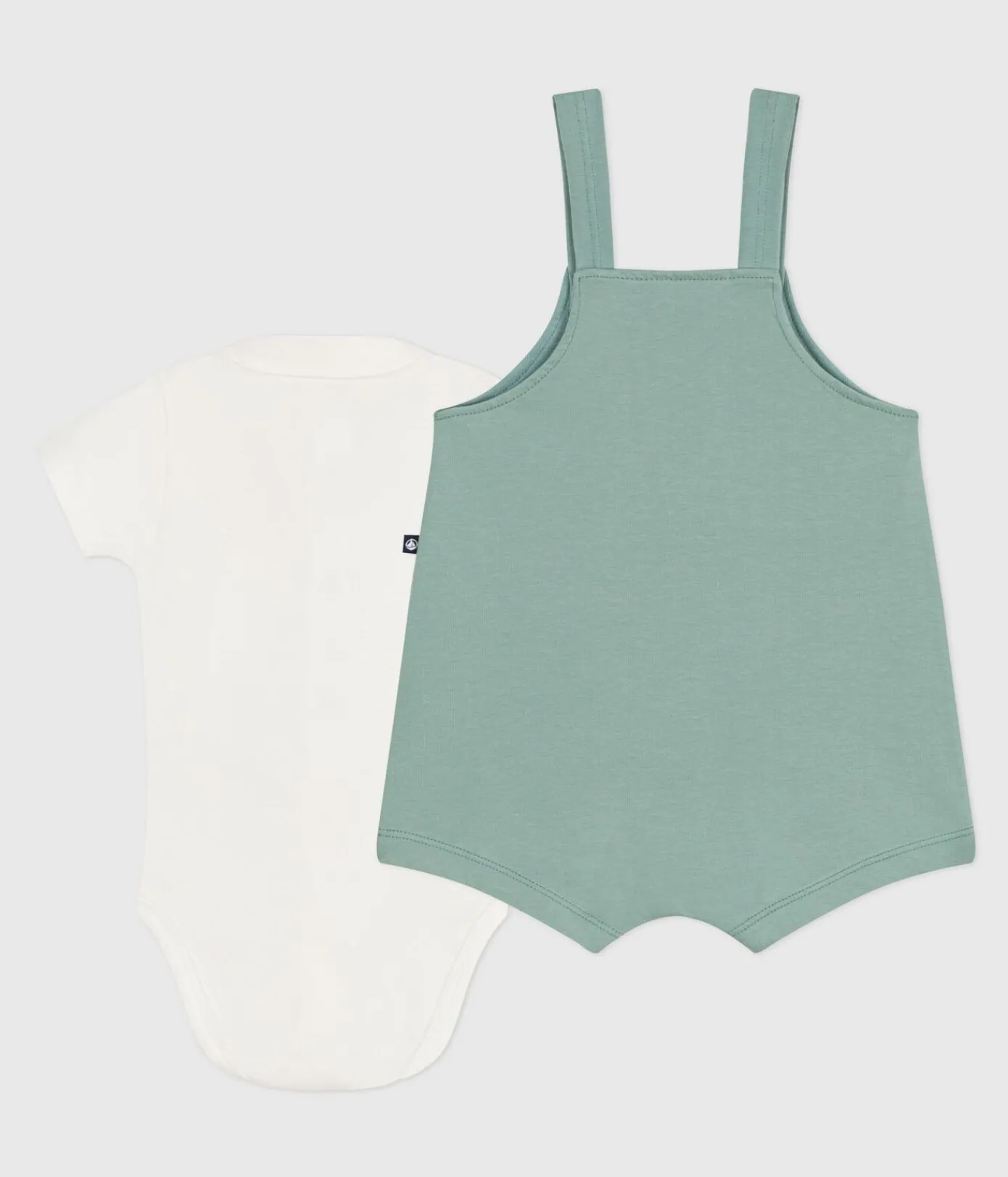 Petit Bateau Sets, Overalls & Latzhosen|Newborn*Newborn-Set Latzhose und bestickter Strampler aus einfarbiger Baumwolle grün PAUL