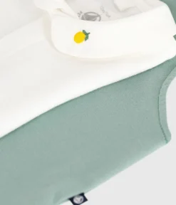 Petit Bateau Sets, Overalls & Latzhosen|Newborn*Newborn-Set Latzhose und bestickter Strampler aus einfarbiger Baumwolle grün PAUL