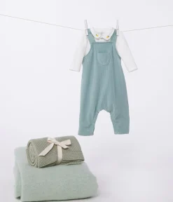 Petit Bateau Sets, Overalls & Latzhosen|Newborn*Newborn-Set Latzhose und bestickter Body aus Baumwolle grün PAUL