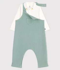 Petit Bateau Sets, Overalls & Latzhosen|Newborn*Newborn-Set Latzhose und bestickter Body aus Baumwolle grün PAUL