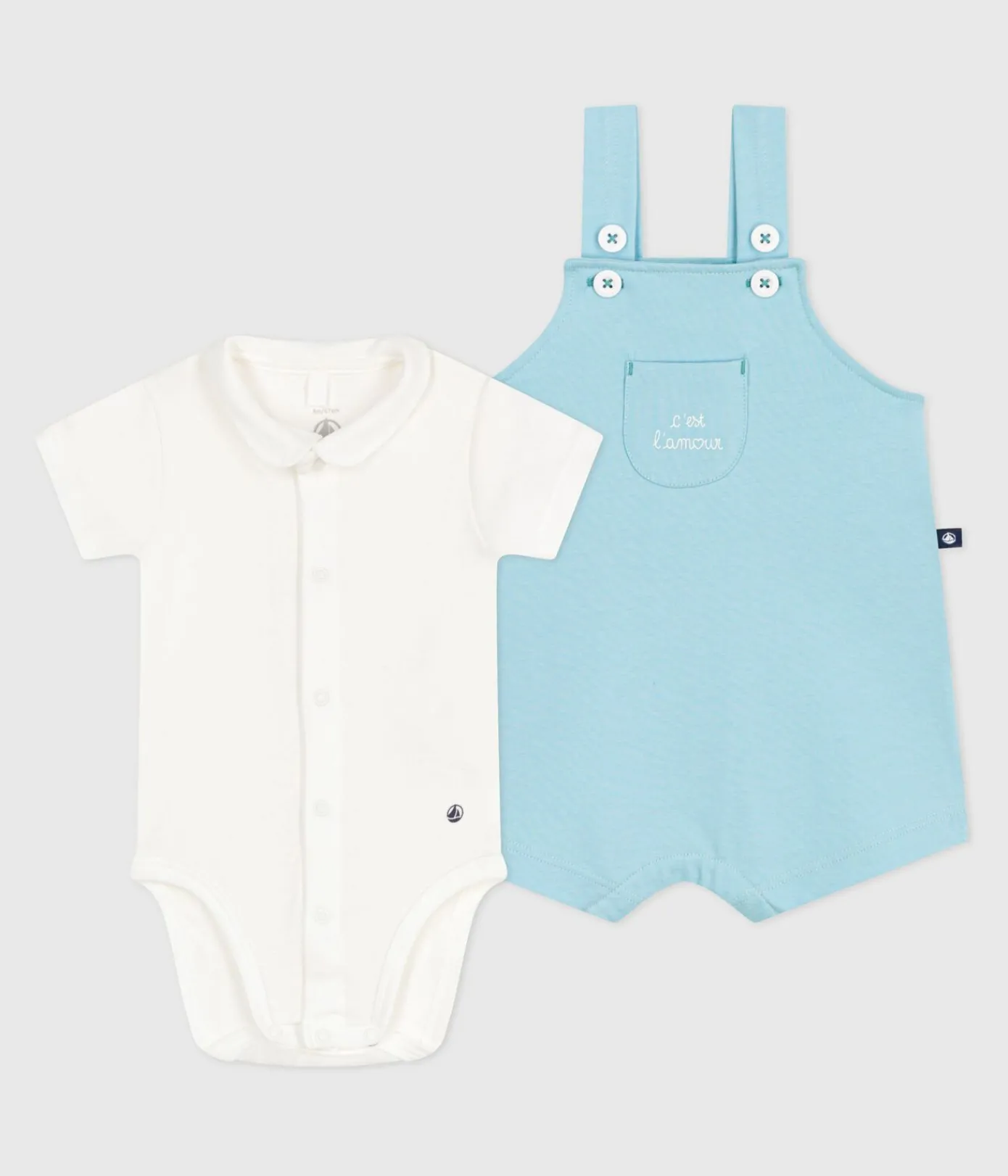 Petit Bateau Sets, Overalls & Latzhosen|Newborn*Newborn-Set Latzhose und Strampler aus Baumwolle blau AQUATIC