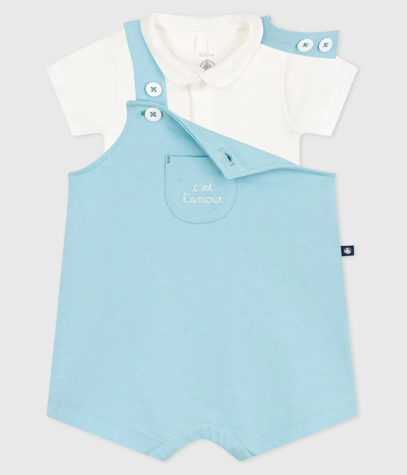 Petit Bateau Sets, Overalls & Latzhosen|Newborn*Newborn-Set Latzhose und Strampler aus Baumwolle blau AQUATIC