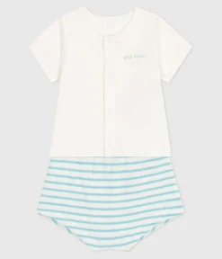Petit Bateau Sets, Overalls & Latzhosen|Newborn*Newborn-Set Zweiteiler aus Baumwolle mit gestreiftem Unterteil blau MARSHMALLOW/ AQUATIC