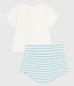 Petit Bateau Sets, Overalls & Latzhosen|Newborn*Newborn-Set Zweiteiler aus Baumwolle mit gestreiftem Unterteil blau MARSHMALLOW/ AQUATIC