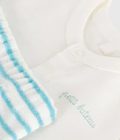 Petit Bateau Sets, Overalls & Latzhosen|Newborn*Newborn-Set Zweiteiler aus Baumwolle mit gestreiftem Unterteil blau MARSHMALLOW/ AQUATIC
