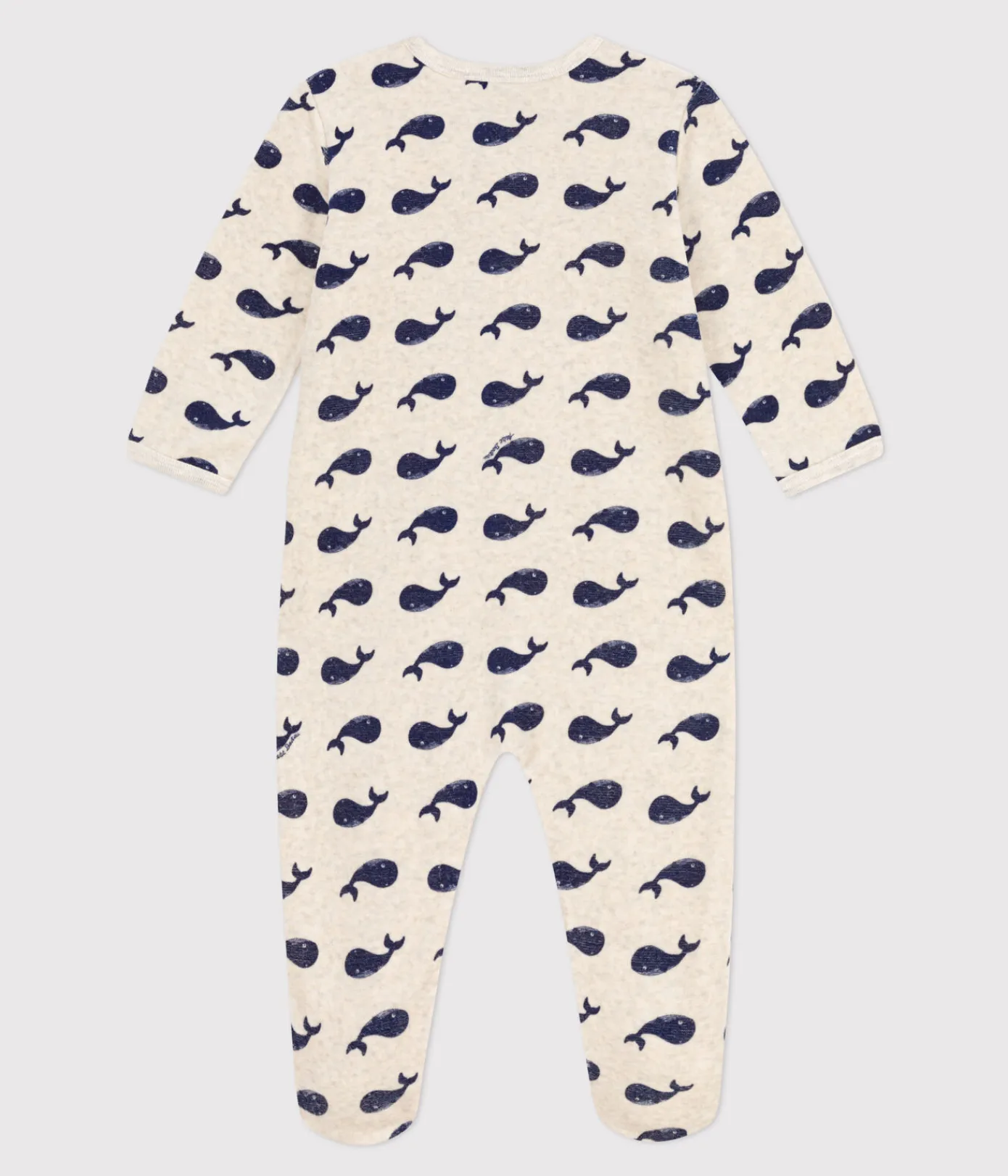 Petit Bateau Schlafanzüge, Strampler*Pyjama aus Samt mit Meereswalen beige MONTELIMAR/blau MEDIEVAL