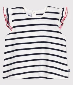 Petit Bateau T-Shirts, Oberteile*Ärmellose Baby-Bluse aus Baumwolle mit Streifen weiss MARSHMALLOW/blau SMOKING