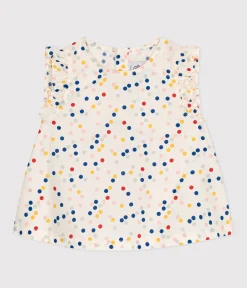 Petit Bateau T-Shirts, Oberteile*Ärmellose Babybluse aus Popeline weiss MARSHMALLOW/weiss MULTICO
