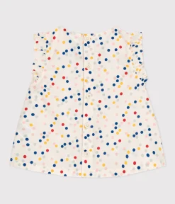Petit Bateau T-Shirts, Oberteile*Ärmellose Babybluse aus Popeline weiss MARSHMALLOW/weiss MULTICO