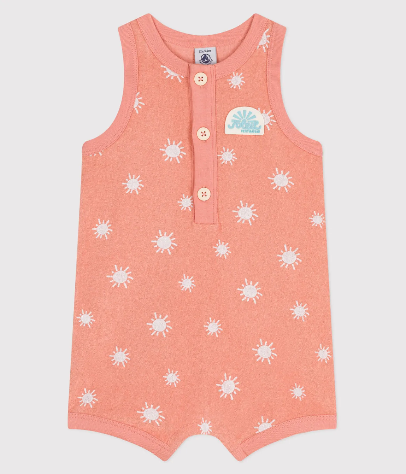 Petit Bateau Sets, Overalls & Latzhosen*Ärmelloser Baby-Kurzoverall aus Baumwoll-Frottee mit Sonnenmuster orange ABRICOT/ MARSHMALLOW