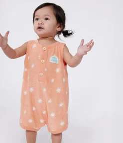 Petit Bateau Sets, Overalls & Latzhosen*Ärmelloser Baby-Kurzoverall aus Baumwoll-Frottee mit Sonnenmuster orange ABRICOT/ MARSHMALLOW