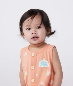 Petit Bateau Sets, Overalls & Latzhosen*Ärmelloser Baby-Kurzoverall aus Baumwoll-Frottee mit Sonnenmuster orange ABRICOT/ MARSHMALLOW