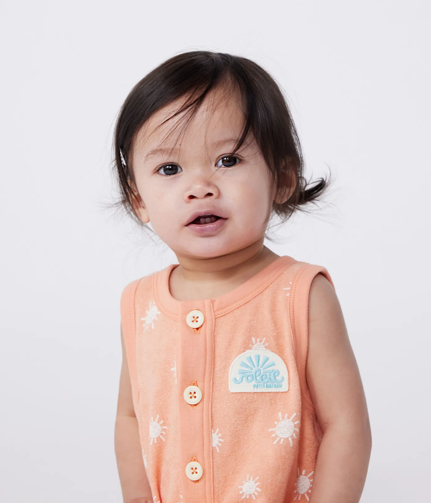 Petit Bateau Sets, Overalls & Latzhosen*Ärmelloser Baby-Kurzoverall aus Baumwoll-Frottee mit Sonnenmuster orange ABRICOT/ MARSHMALLOW