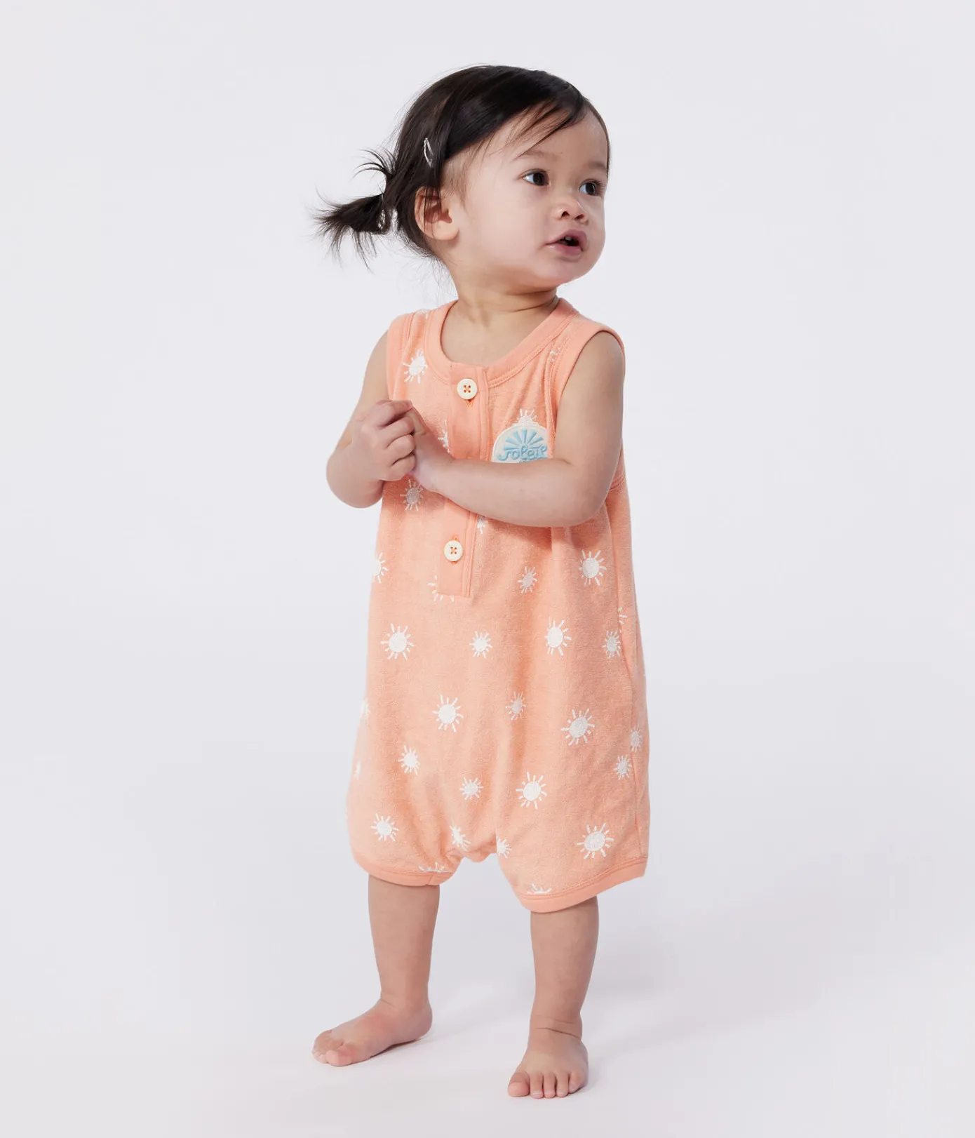 Petit Bateau Sets, Overalls & Latzhosen*Ärmelloser Baby-Kurzoverall aus Baumwoll-Frottee mit Sonnenmuster orange ABRICOT/ MARSHMALLOW