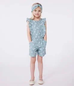 Petit Bateau Shorts, Hosen, Leggings*Ärmelloser Kinder-Overall mit Blumenmuster blau PAUL/weiss MARSHMALLOW