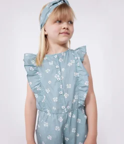 Petit Bateau Shorts, Hosen, Leggings*Ärmelloser Kinder-Overall mit Blumenmuster blau PAUL/weiss MARSHMALLOW