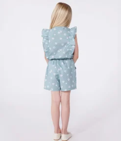 Petit Bateau Shorts, Hosen, Leggings*Ärmelloser Kinder-Overall mit Blumenmuster blau PAUL/weiss MARSHMALLOW