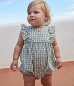 Petit Bateau Sets, Overalls & Latzhosen*Ärmelloser Strampler aus Baumwolle mit Vichy-Muster und besticktem Kragen blau PAUL/weiss MARSHMALLOW