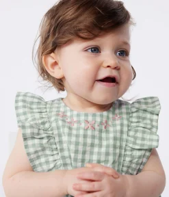 Petit Bateau Sets, Overalls & Latzhosen*Ärmelloser Strampler aus Baumwolle mit Vichy-Muster und besticktem Kragen blau PAUL/weiss MARSHMALLOW