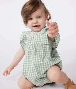Petit Bateau Sets, Overalls & Latzhosen*Ärmelloser Strampler aus Baumwolle mit Vichy-Muster und besticktem Kragen blau PAUL/weiss MARSHMALLOW