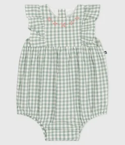 Petit Bateau Sets, Overalls & Latzhosen*Ärmelloser Strampler aus Baumwolle mit Vichy-Muster und besticktem Kragen blau PAUL/weiss MARSHMALLOW