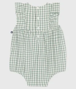 Petit Bateau Sets, Overalls & Latzhosen*Ärmelloser Strampler aus Baumwolle mit Vichy-Muster und besticktem Kragen blau PAUL/weiss MARSHMALLOW