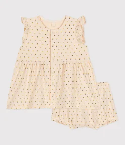 Petit Bateau Kleider|Newborn*Ärmelloses Baby Kleid mit Slip aus leichtem Jersey weiss AVALANCHE/ MULTICO