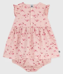 Petit Bateau Kleider*Ärmelloses Baby-Kleid aus Baumwolle mit dazu passendem Bloomer rosa JOLI/weiss MULTICO