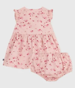 Petit Bateau Kleider*Ärmelloses Baby-Kleid aus Baumwolle mit dazu passendem Bloomer rosa JOLI/weiss MULTICO