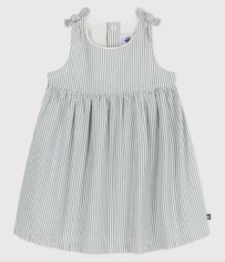 Petit Bateau Kleider*Ärmelloses Baby-Kleid aus Baumwolle mit Streifen weiss MARSHMALLOW/blau BRUT