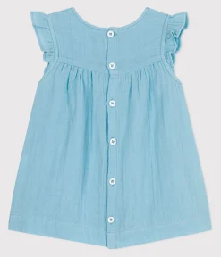 Petit Bateau Kleider*Ärmelloses Baby-Kleid aus einfarbiger Baumwolle blau AQUATIC